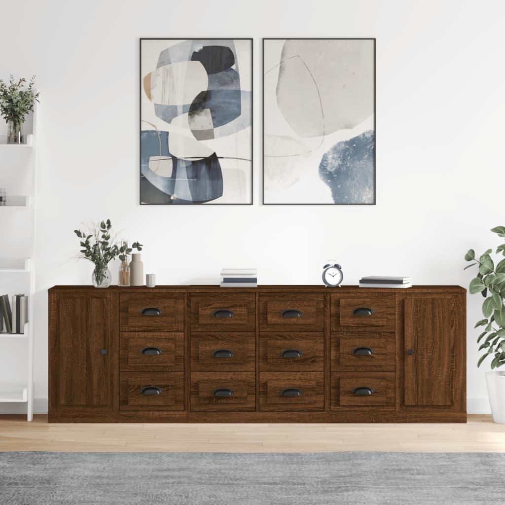 Berkfield Sideboards 3 pcs Brown Oak Engineered Wood