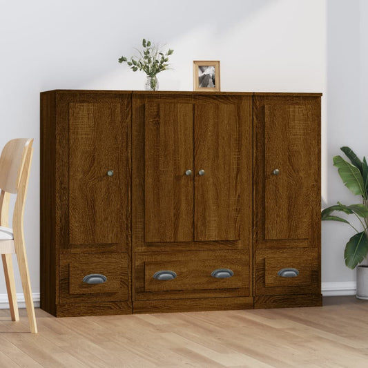 Berkfield Highboards 3 pcs Brown Oak Engineered Wood