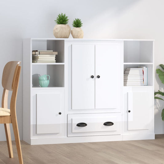 Berkfield Highboards 3 pcs High Gloss White Engineered Wood