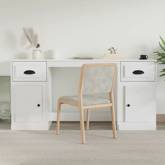 Berkfield Desk with Cabinet High Gloss White Engineered Wood