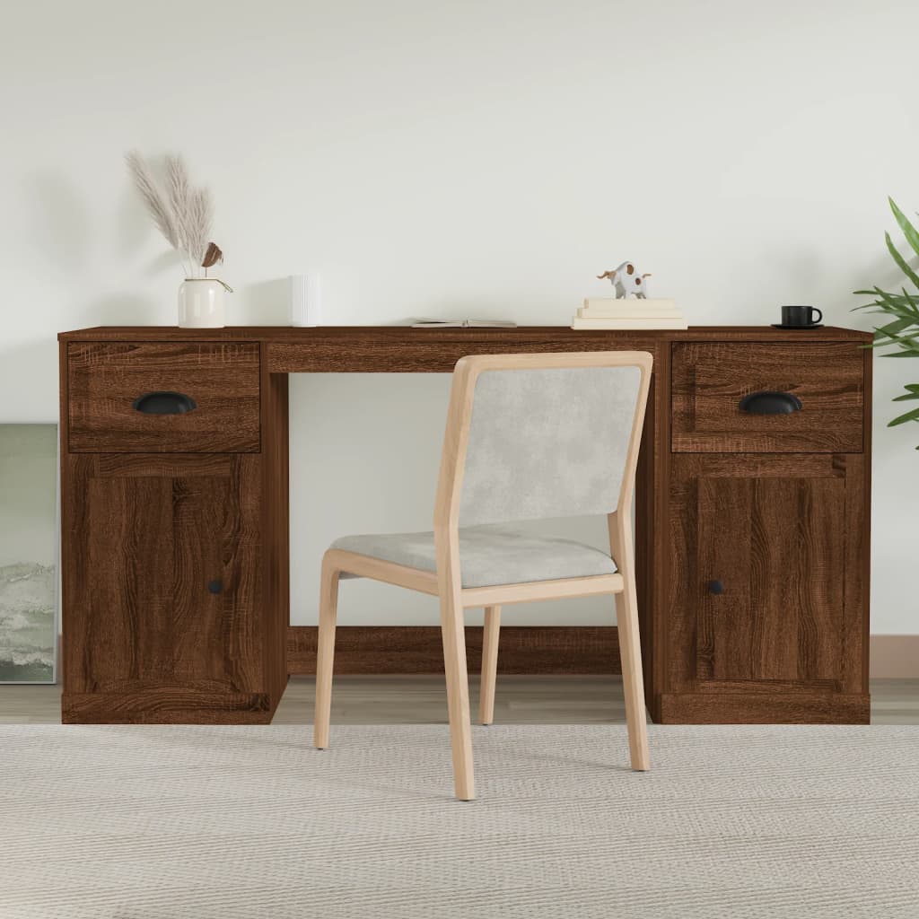 Berkfield Desk with Cabinet Brown Oak Engineered Wood