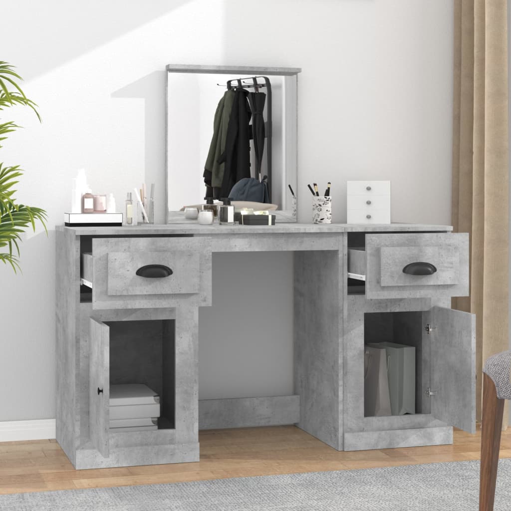Berkfield Dressing Table with Mirror Concrete Grey 130x50x132.5 cm