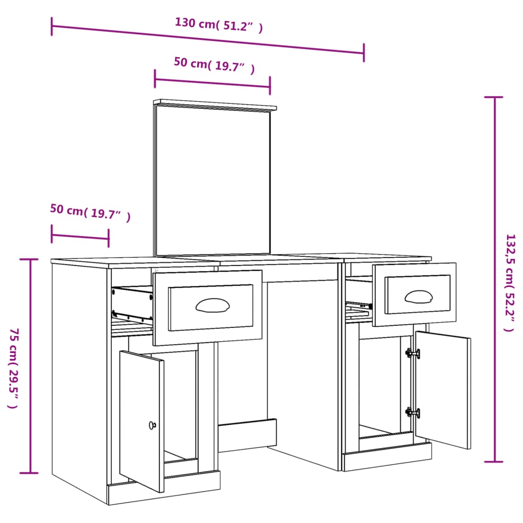 Berkfield Dressing Table with Mirror Concrete Grey 130x50x132.5 cm