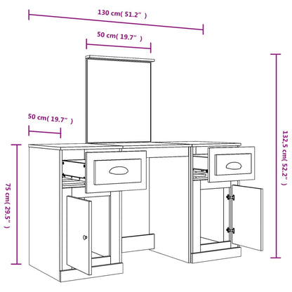Berkfield Dressing Table with Mirror Concrete Grey 130x50x132.5 cm