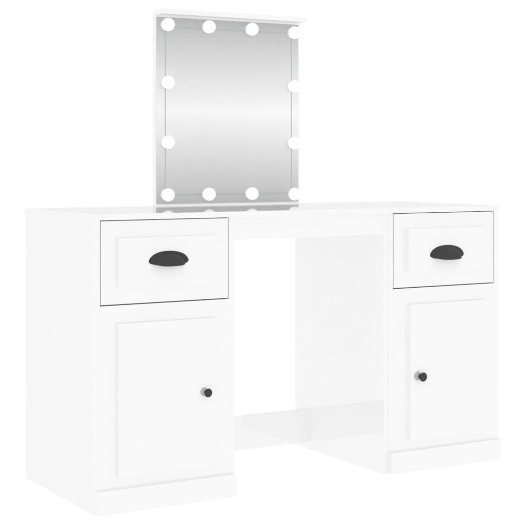 Berkfield Dressing Table with LED High Gloss White 130x50x132.5 cm