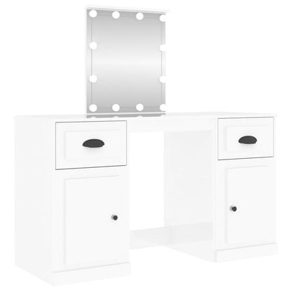 Berkfield Dressing Table with LED High Gloss White 130x50x132.5 cm