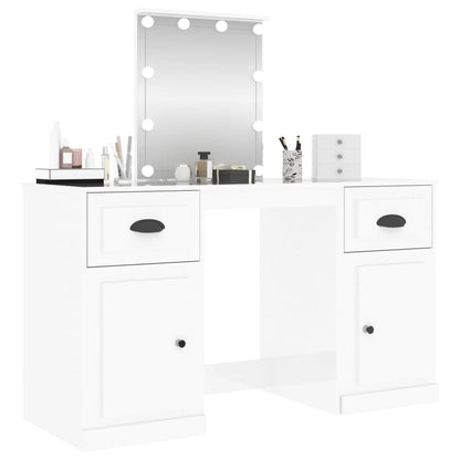 Berkfield Dressing Table with LED High Gloss White 130x50x132.5 cm