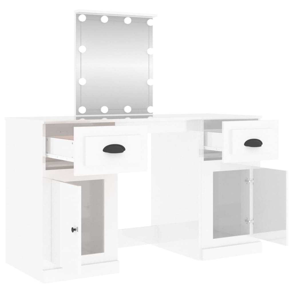Berkfield Dressing Table with LED High Gloss White 130x50x132.5 cm