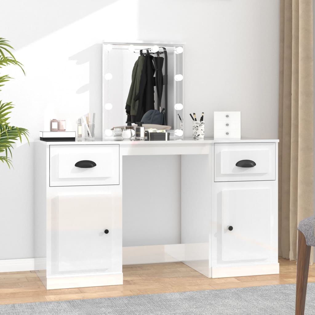 Berkfield Dressing Table with LED High Gloss White 130x50x132.5 cm
