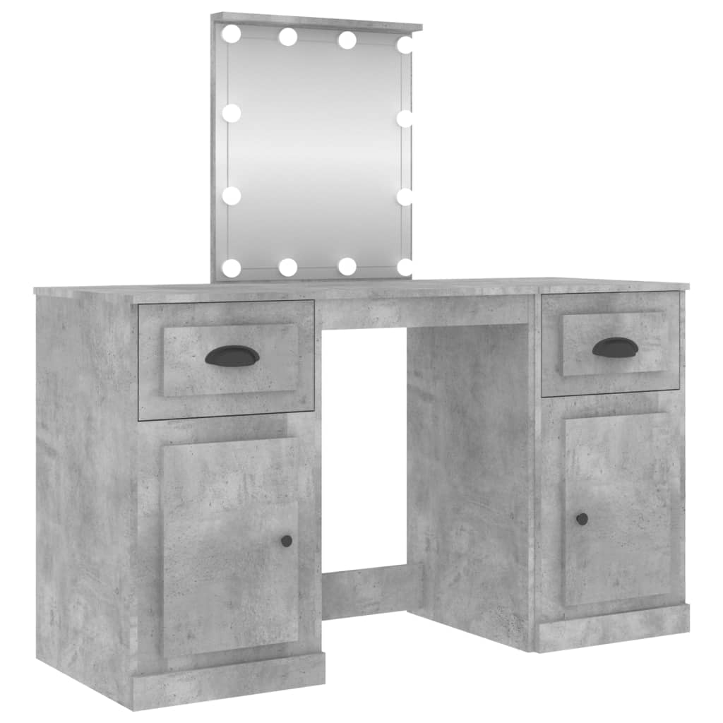 Berkfield Dressing Table with LED Concrete Grey 130x50x132.5 cm
