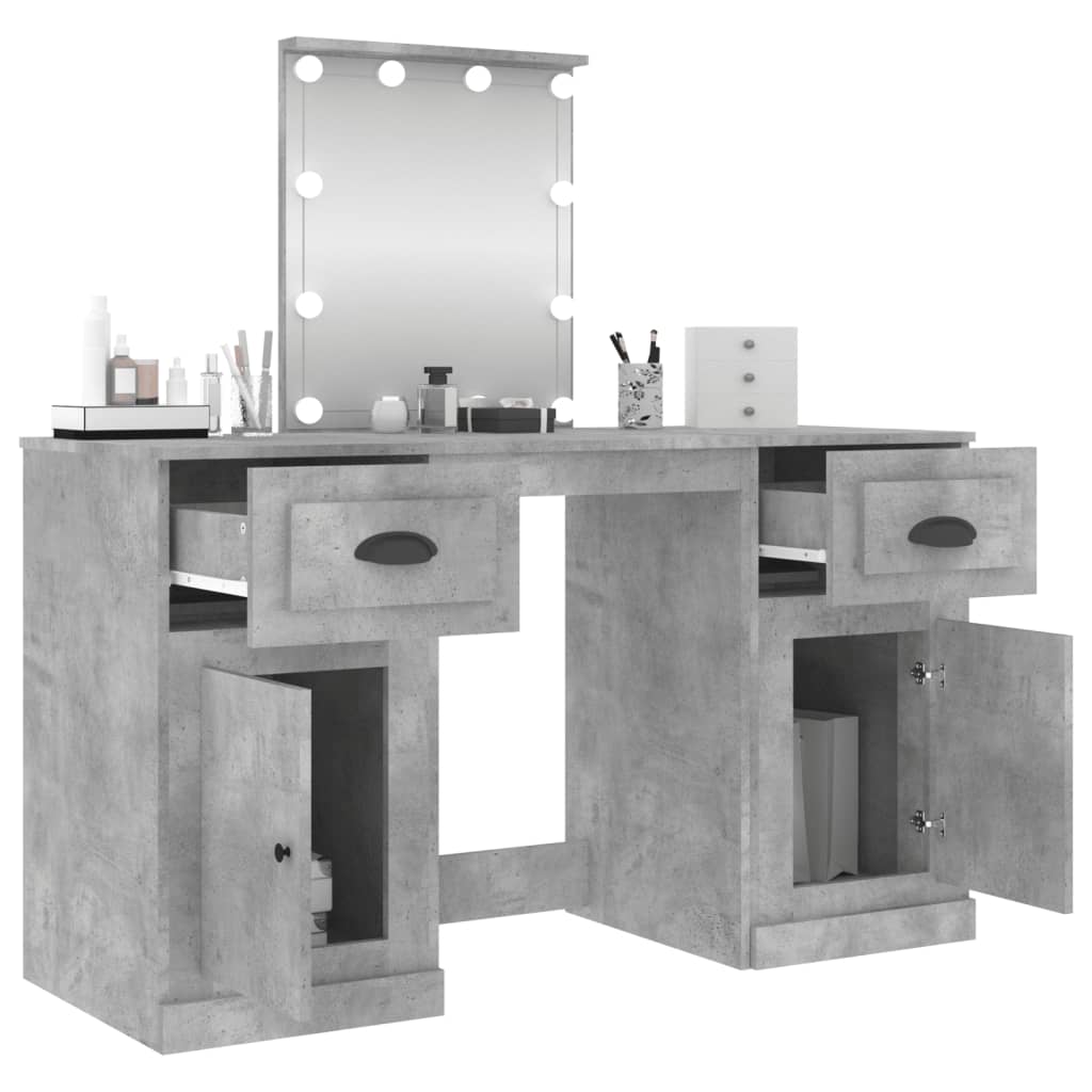 Berkfield Dressing Table with LED Concrete Grey 130x50x132.5 cm