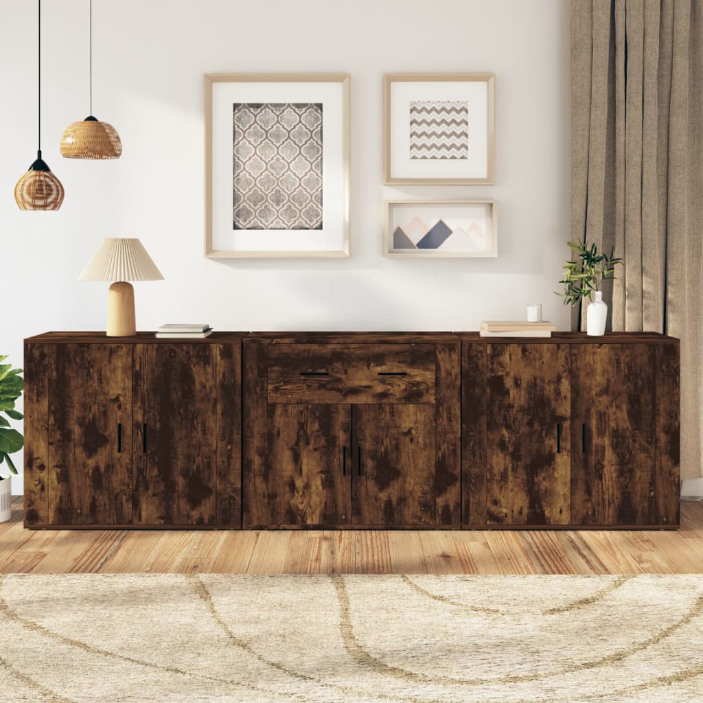 Berkfield Sideboards 3 pcs Smoked Oak Engineered Wood