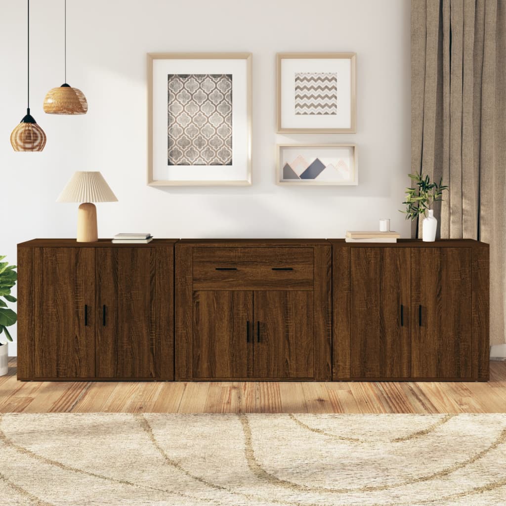 Berkfield Sideboards 3 pcs Brown Oak Engineered Wood