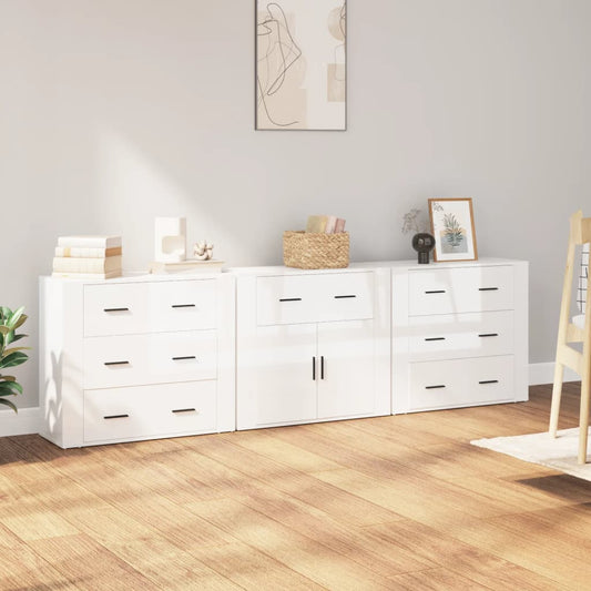 Berkfield Sideboards 3 pcs High Gloss White Engineered Wood