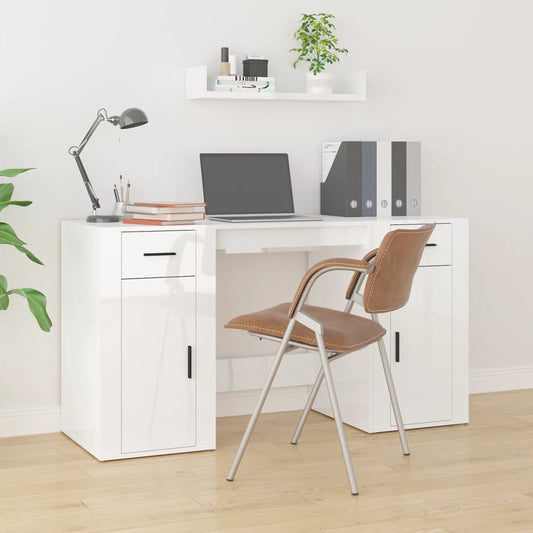 Berkfield Desk with Cabinet High Gloss White Engineered Wood