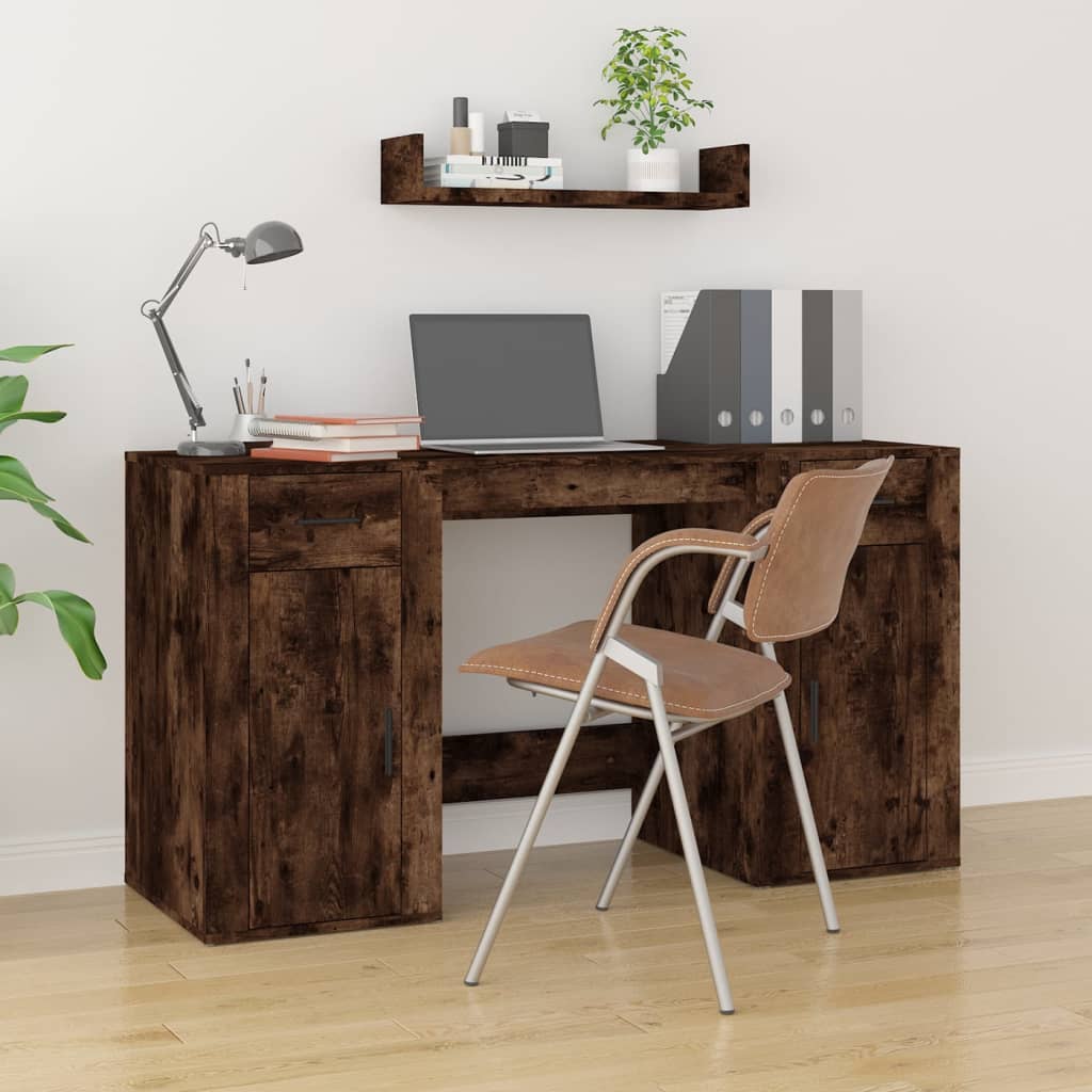 Berkfield Desk with Cabinet Smoked Oak Engineered Wood
