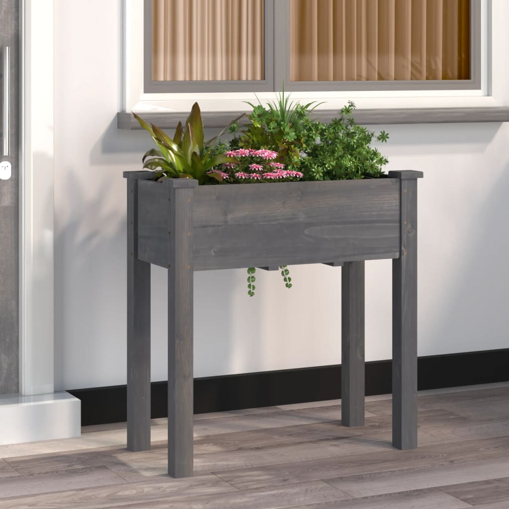 Berkfield Planter with Liner Grey 71x37x76 cm Solid Wood Fir