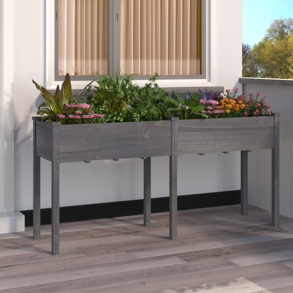 Berkfield Planter with Liner Grey 161x45x76 cm Solid Wood Fir