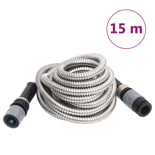 Berkfield Garden Hose with Spray Nozzle Silver 0.6" 15 m Stainless Steel