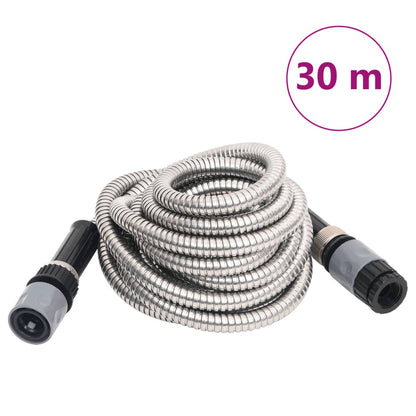 Berkfield Garden Hose with Spray Nozzle Silver 0.6" 30 m Stainless Steel