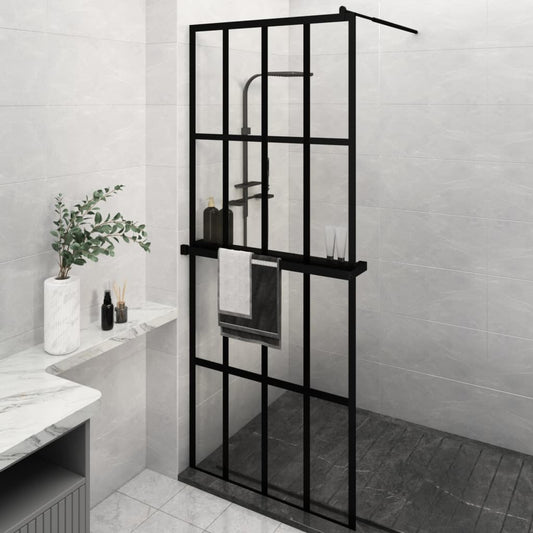 Berkfield Walk-in Shower Wall with Shelf Black 80x195 cm ESG Glass&Aluminium
