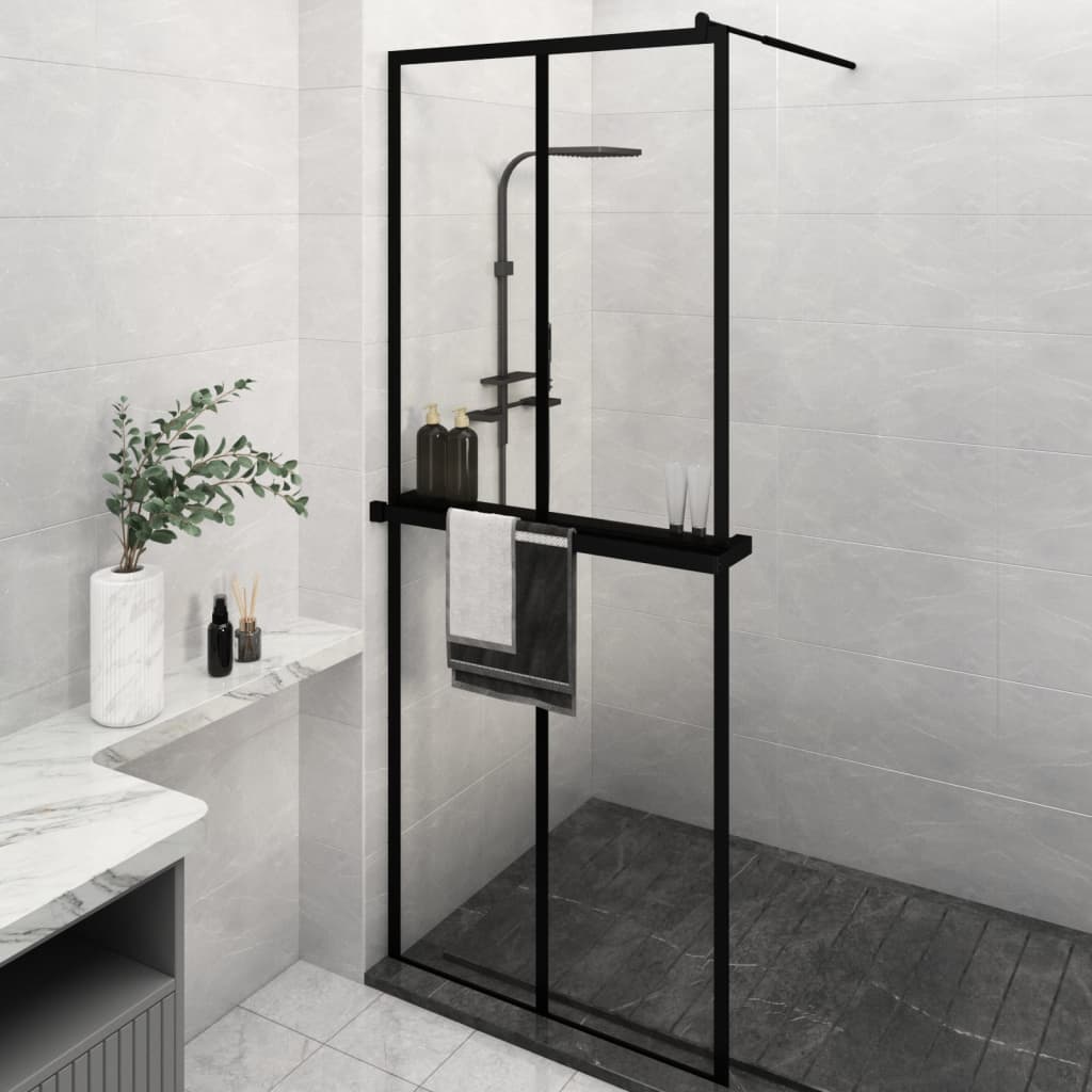 Berkfield Walk-in Shower Wall with Shelf Black 80x195 cm ESG Glass&Aluminium