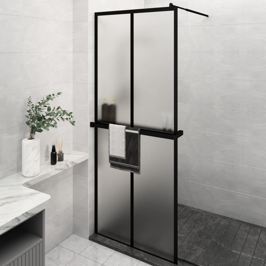 Berkfield Walk-in Shower Wall with Shelf Black 80x195 cm ESG Glass&Aluminium