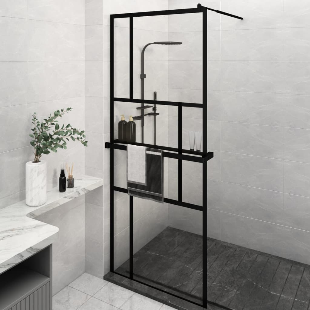 Berkfield Walk-in Shower Wall with Shelf Black 80x195 cm ESG Glass&Aluminium