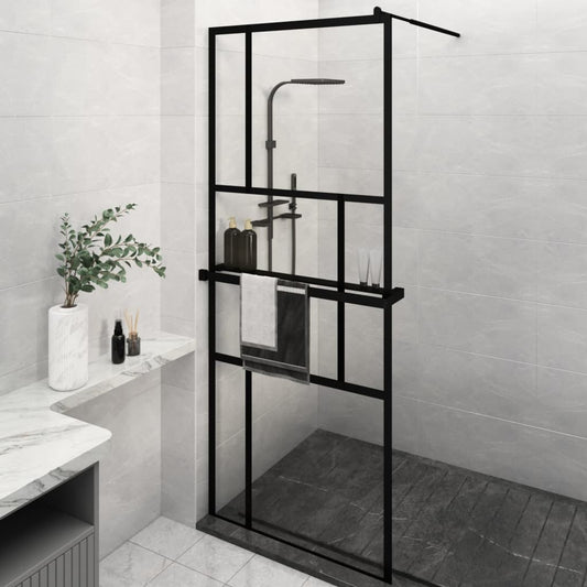 Berkfield Walk-in Shower Wall with Shelf Black 80x195 cm ESG Glass&Aluminium