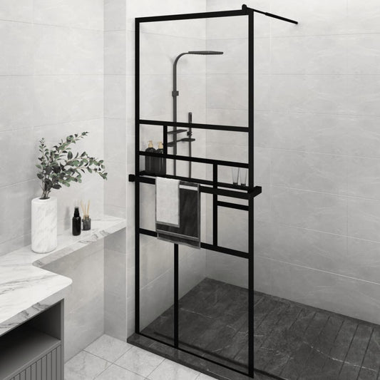 Berkfield Walk-in Shower Wall with Shelf Black 80x195 cm ESG Glass&Aluminium