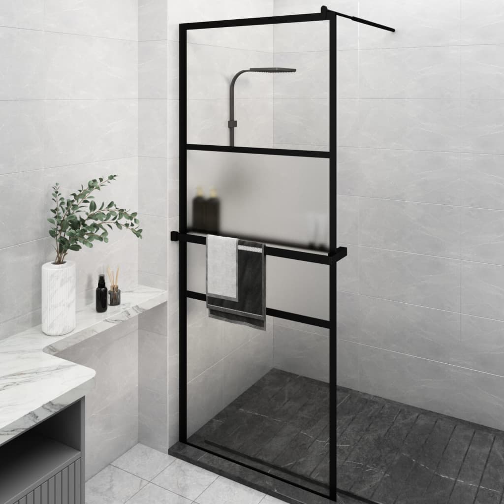 Berkfield Walk-in Shower Wall with Shelf Black 80x195 cm ESG Glass&Aluminium