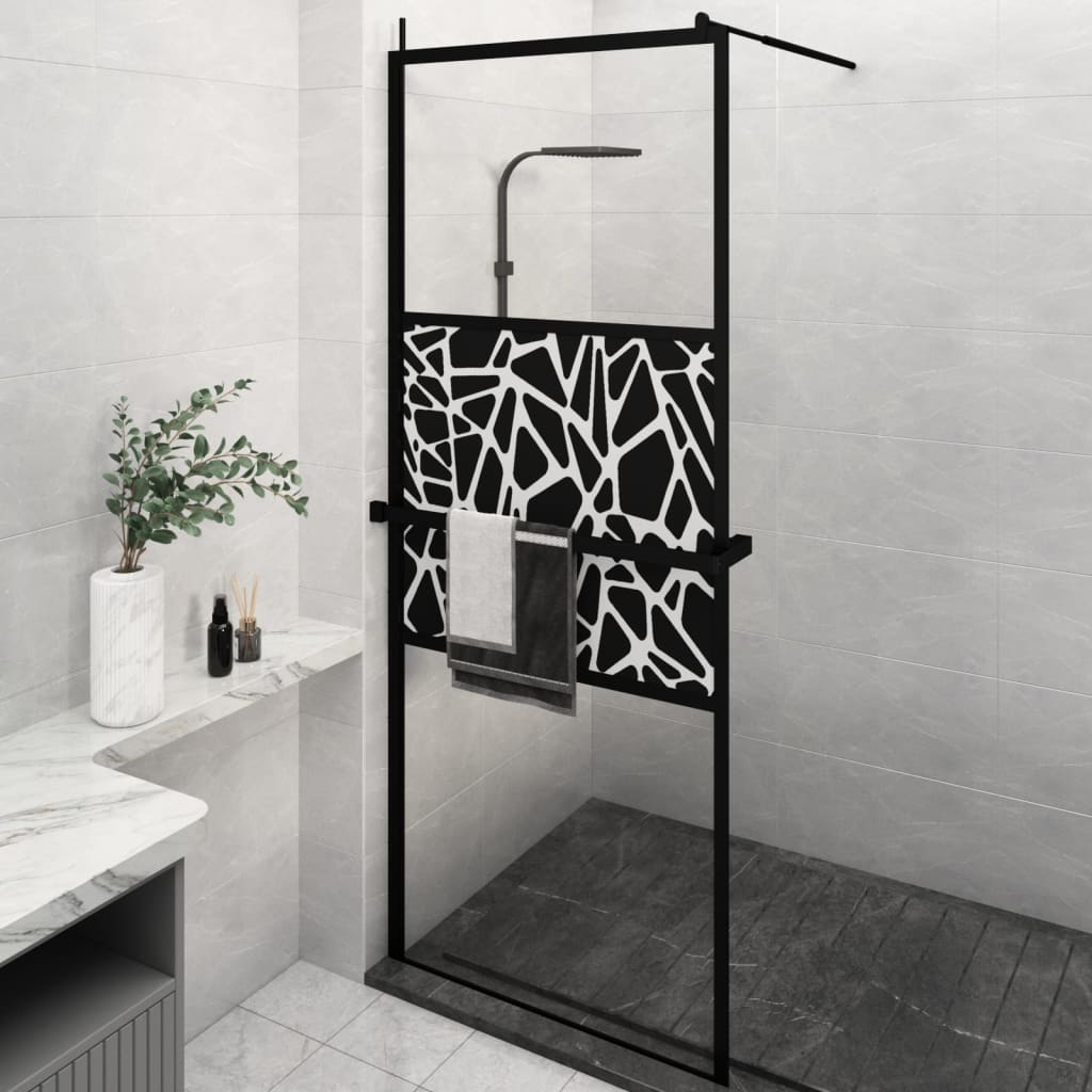 Berkfield Walk-in Shower Wall with Shelf Black 80x195cm ESG Glass&Aluminium