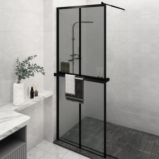 Berkfield Walk-in Shower Wall with Shelf Black 80x195cm ESG Glass&Aluminium