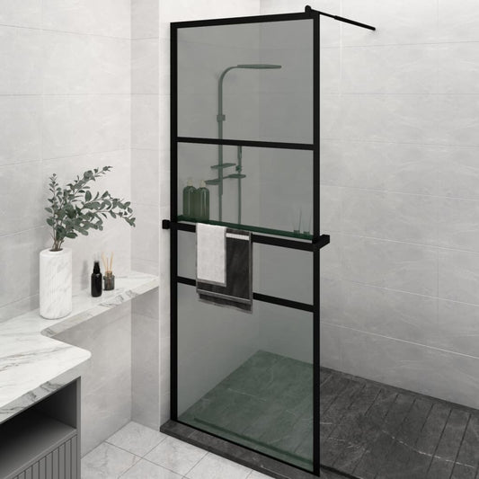 Berkfield Walk-in Shower Wall with Shelf Black 80x195cm ESG Glass&Aluminium