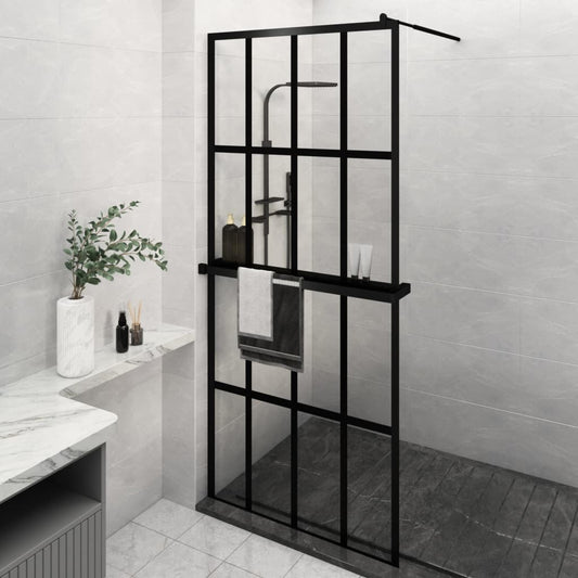 Berkfield Walk-in Shower Wall with Shelf Black 90x195 cm ESG Glass&Aluminium