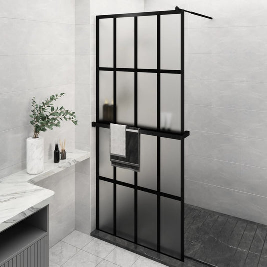 Berkfield Walk-in Shower Wall with Shelf Black 90x195 cm ESG Glass&Aluminium