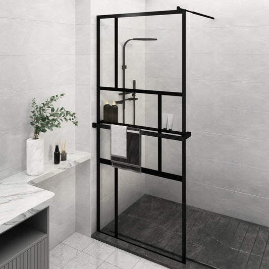 Berkfield Walk-in Shower Wall with Shelf Black 90x195 cm ESG Glass&Aluminium
