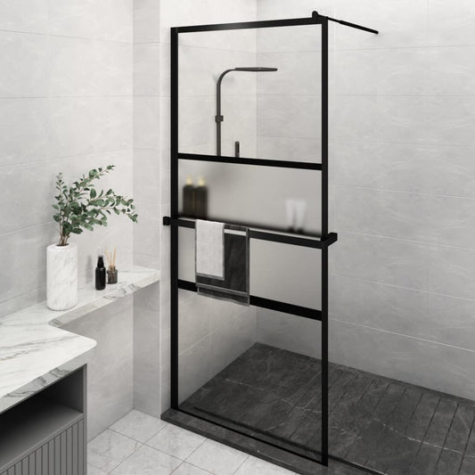 Berkfield Walk-in Shower Wall with Shelf Black 90x195 cm ESG Glass&Aluminium