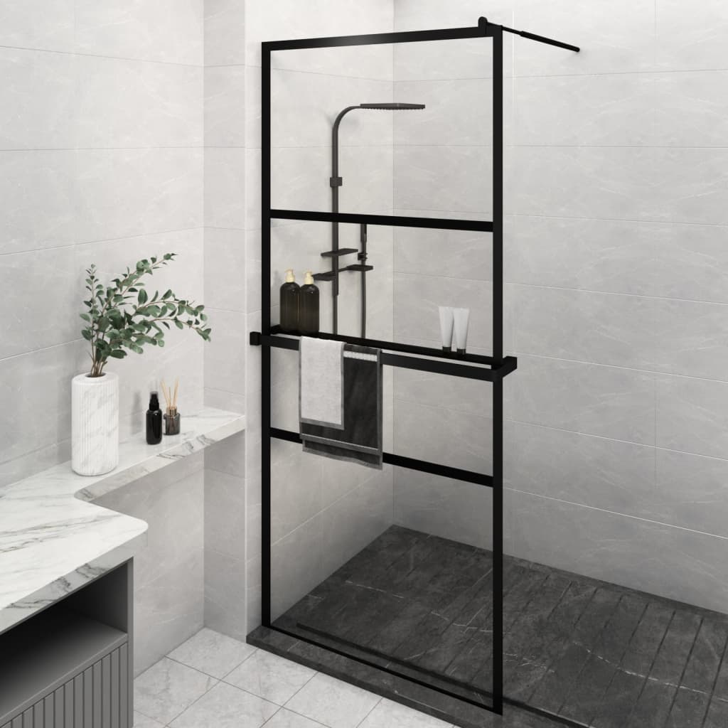 Berkfield Walk-in Shower Wall with Shelf Black 100x195 cm ESG Glass&Aluminium