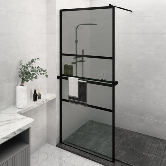 Berkfield Walk-in Shower Wall with Shelf Black 100x195 cm ESG Glass&Aluminium