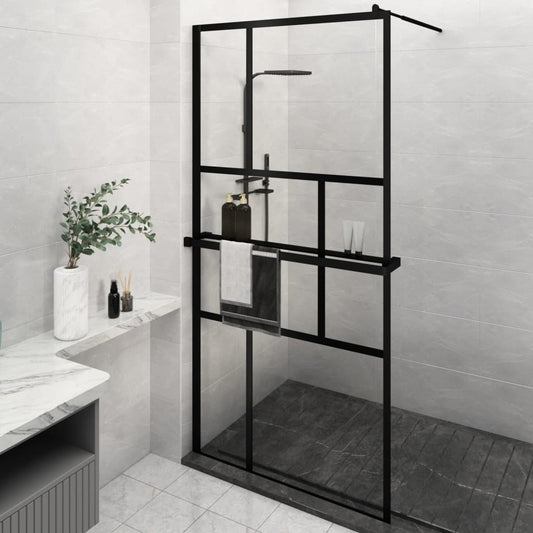 Berkfield Walk-in Shower Wall with Shelf Black 115x195 cm ESG Glass&Aluminium