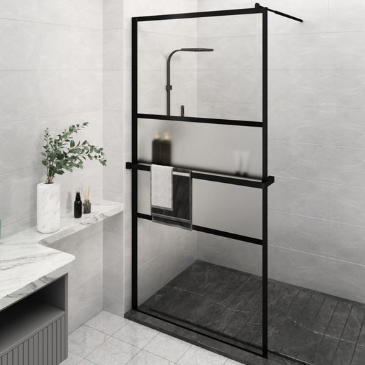 Berkfield Walk-in Shower Wall with Shelf Black 115x195 cm ESG Glass&Aluminium