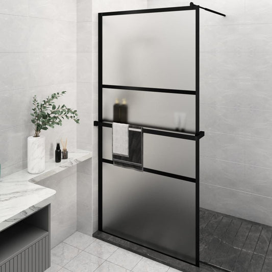 Berkfield Walk-in Shower Wall with Shelf Black 115x195 cm ESG Glass&Aluminium