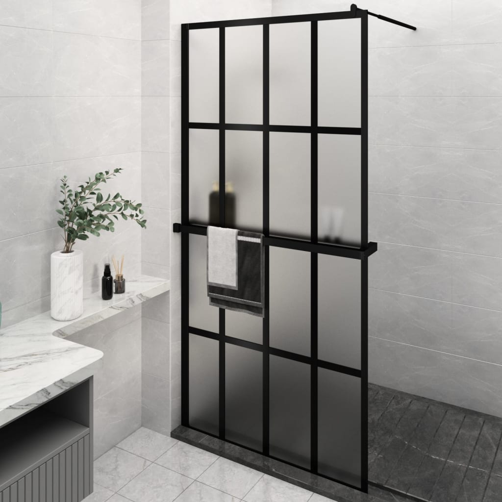 Berkfield Walk-in Shower Wall with Shelf Black 118x190 cm ESG Glass&Aluminium