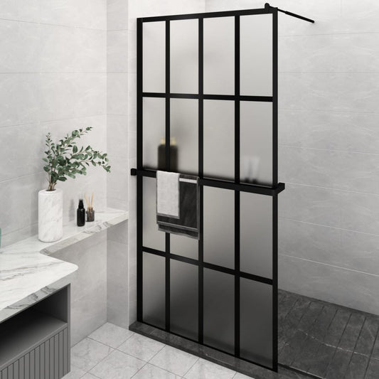Berkfield Walk-in Shower Wall with Shelf Black 118x190 cm ESG Glass&Aluminium