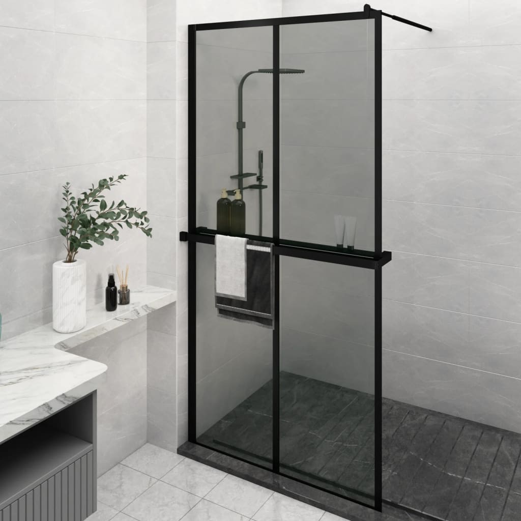 Berkfield Walk-in Shower Wall with Shelf Black 118x190 cm ESG Glass&Aluminium