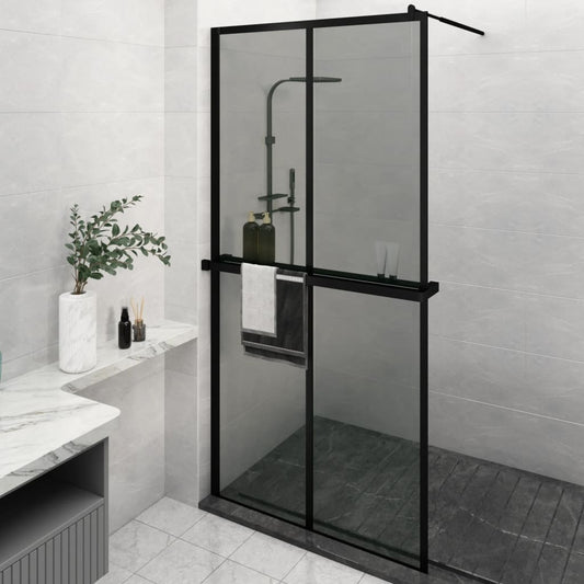Berkfield Walk-in Shower Wall with Shelf Black 118x190 cm ESG Glass&Aluminium