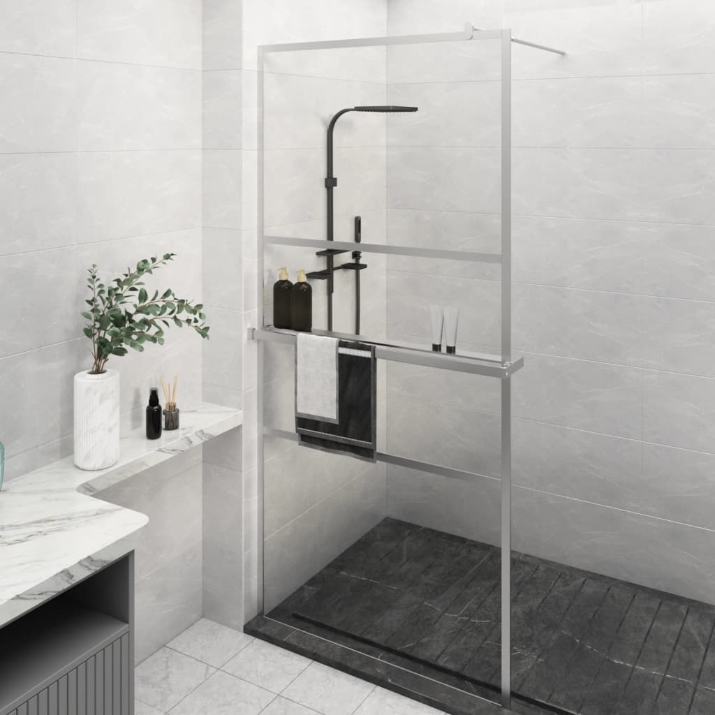 Berkfield Walk-in Shower Wall with Shelf Chrome 90x195 cm ESG Glass&Aluminium