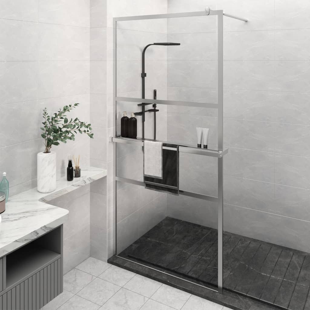 Berkfield Walk-in Shower Wall with Shelf Chrome 115x195 cm ESG Glass&Aluminium