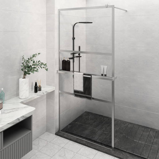 Berkfield Walk-in Shower Wall with Shelf Chrome 115x195 cm ESG Glass&Aluminium